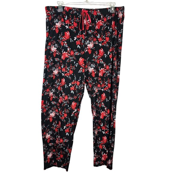 Womens 1X Red Black Floral Print Pajama Pants Bottoms Cozy Comfy‎ Loungewear - Picture 2 of 8